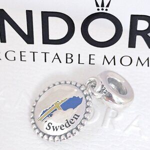 Pandora Sweden Flag Map Dangle Charm S925 Silver with box